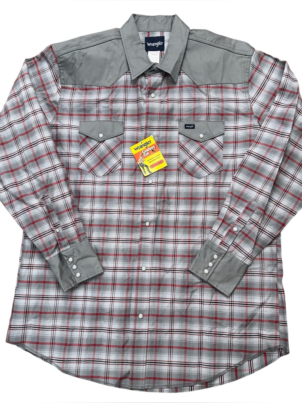 Wrangler Shirt Mens 2XT Western Pearl Snap Brushpopper Cowboy Cut Plaid Gray NEW